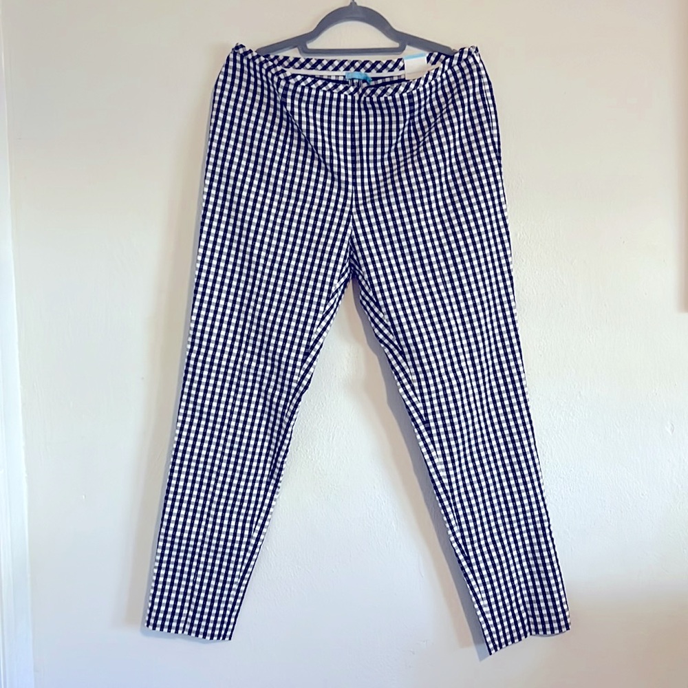 Navy and White Check J McLaughlin Georgina Pants Size 12 Fitted Stretchy